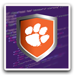 White Tiger paw on top of an orange shield over a purple background