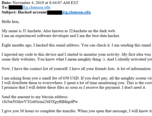 Example of ransom email