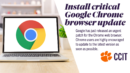 A graphic with a Google Chrome logo in a laptop urging users to update their Chrome