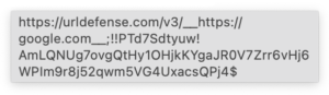 A screenshot in Microsoft Outlook showing a rewritten URL
