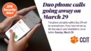 A graphic showing a mobile phone and information that Duo phone calls will go away March 29, 2022
