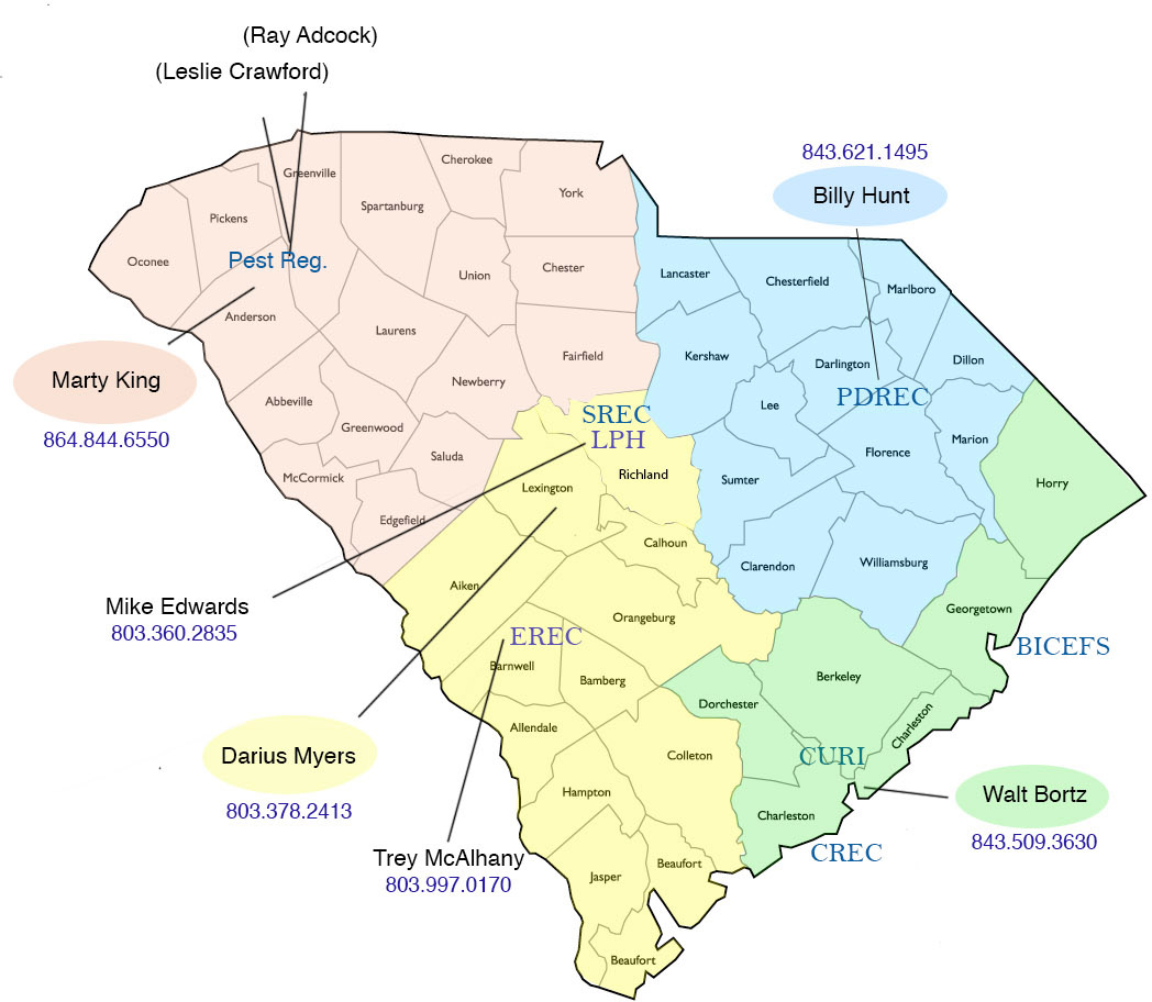 Map of South Carolina with IT Support Areas labeled by county.
