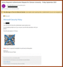 example of scam email that contains the QR code employees are advised not to scan. QR code is edited so it is not scannable in this example.