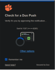 image depicts the Check for a Duo Push and asks what other options you might want to receive your verification notice through.