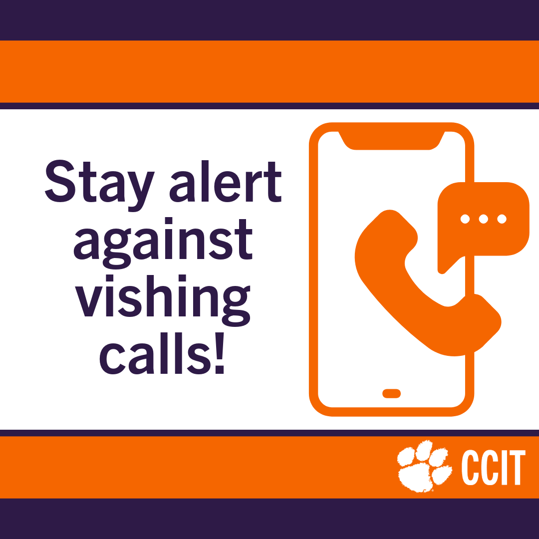 Stay alert against vishing calls with a cell phone image and the CCIT logo